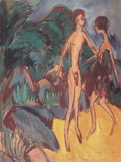 Ernst Ludwig Kirchner Nackter Jungling und Madchen am Strand Norge oil painting art